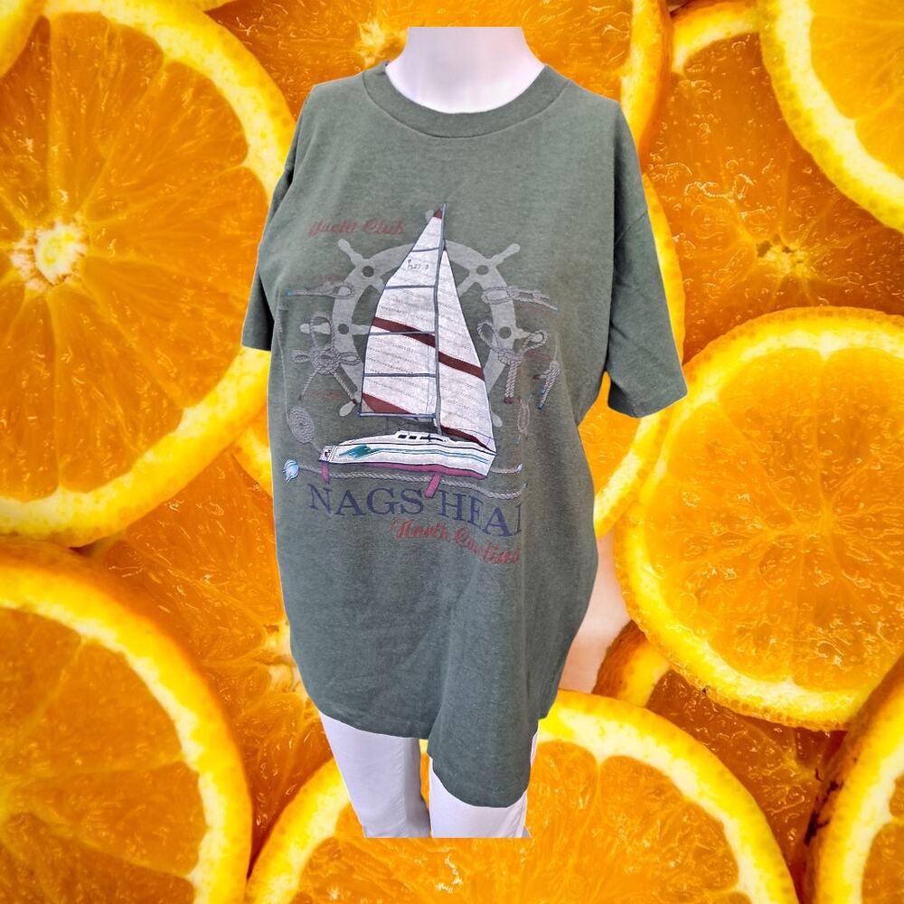 Single Stitch Nags Head Sailboat Printed Front Cotton Round Neck